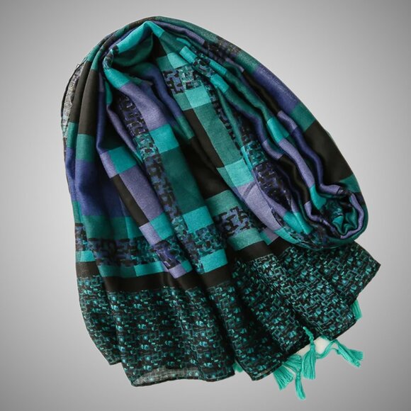 Plaid Summer Scarf | Light Weight Scarves and Shawls for Women Cover Ups Wraps - Picture 3 of 6